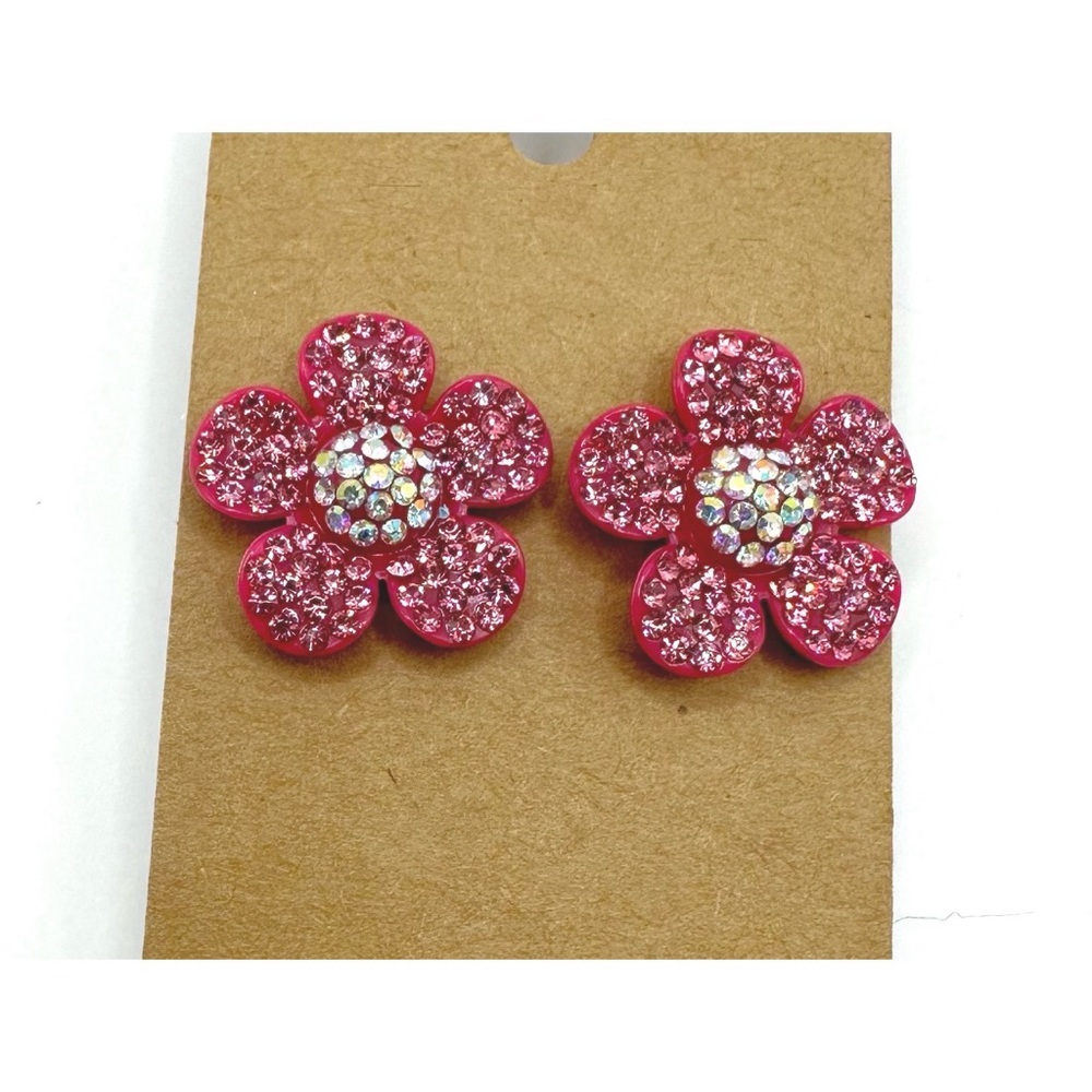 Floral Embellished Pink Rhinestone Earrings - Picture 1 of 1